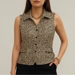 Vintage Silkland 100% Silk Leopard Print Vest – Size M | Adjustable Waist